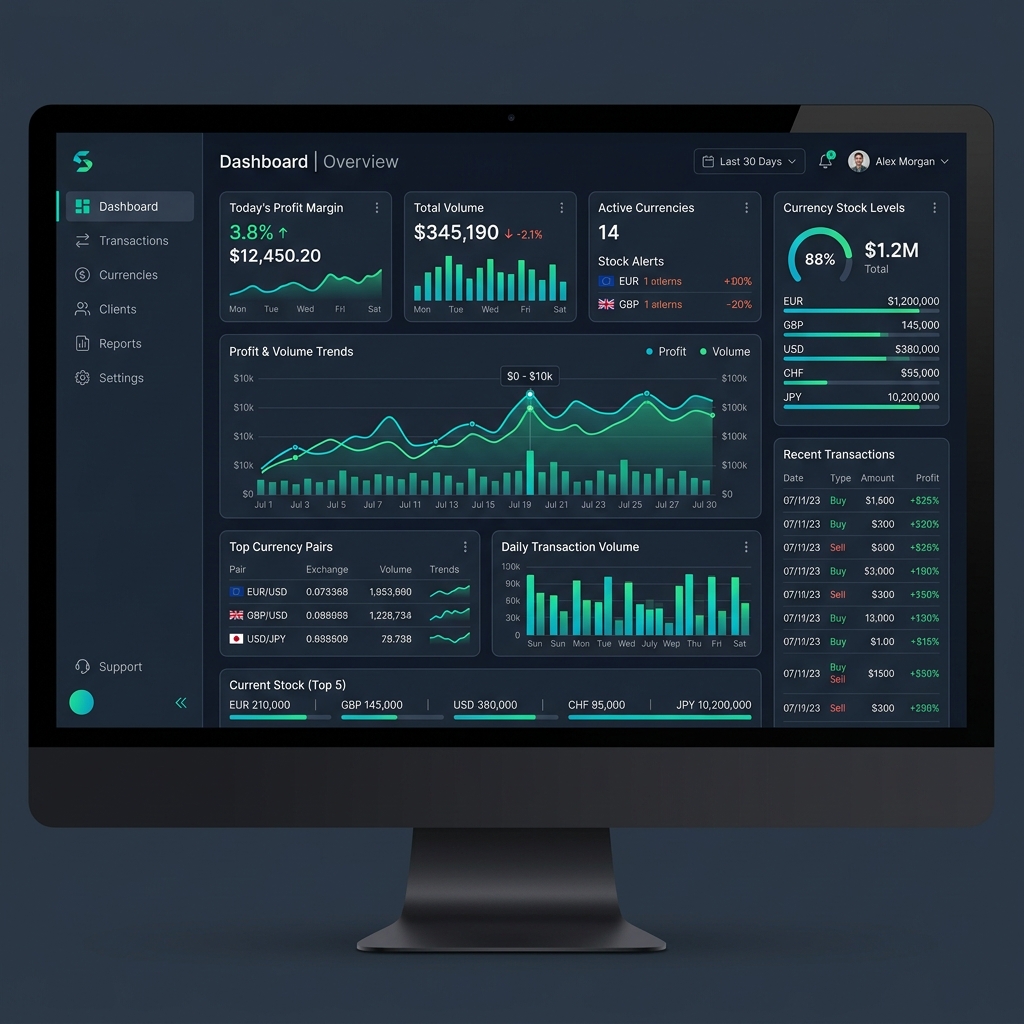 Dashboard de comptabilité automatisée pour bureau de change